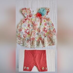 Nanette Baby Floral Toddler Dress With Shorts W/ Floral Bow Accents 0-3m